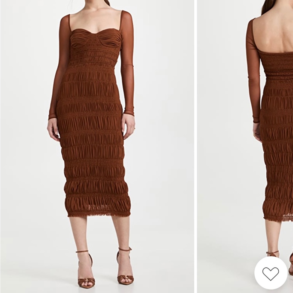 Self Portrait Caramel Shirred Midi Dress